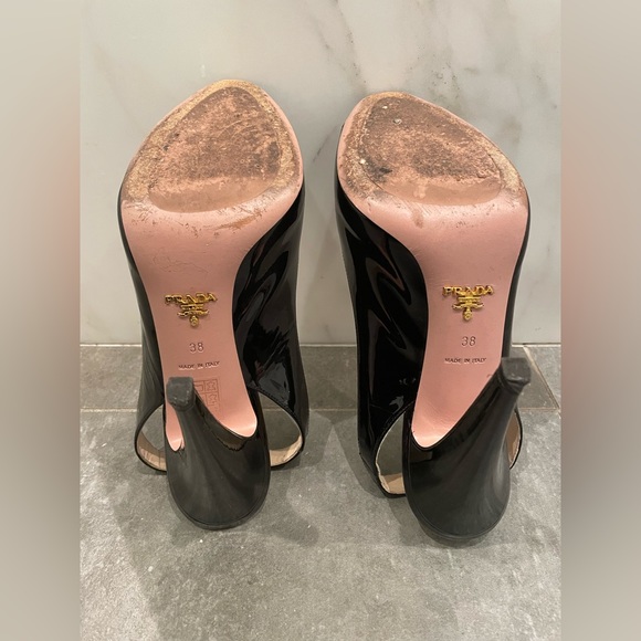Prada Black Patent Leather Peep Toe Slingback Heels - Picture 3 of 4